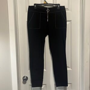 cotton polyester soft zipper black skinny leg pants